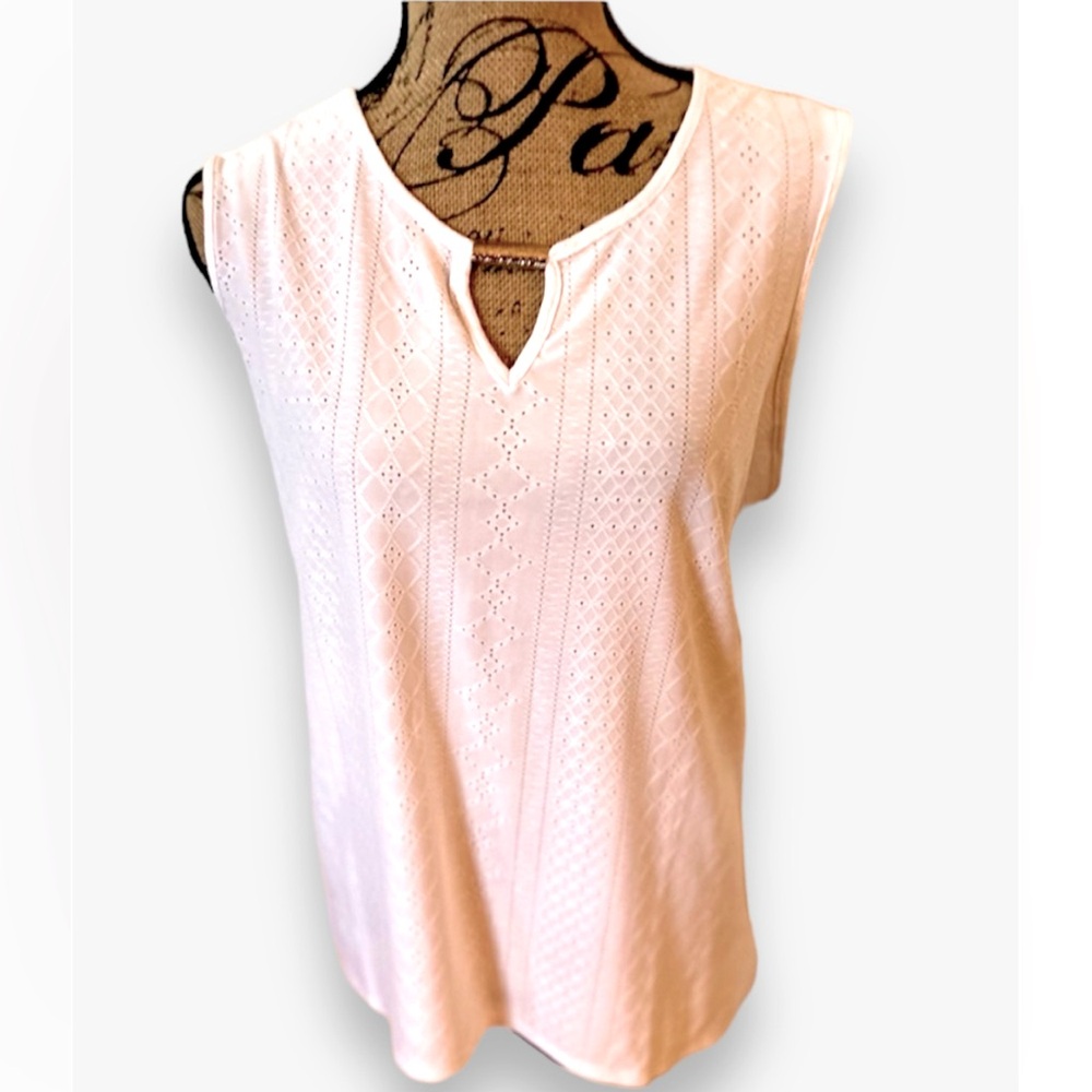 Notations NWT White Sleeveless Top Blouse Shirt Silver Neckline 2X